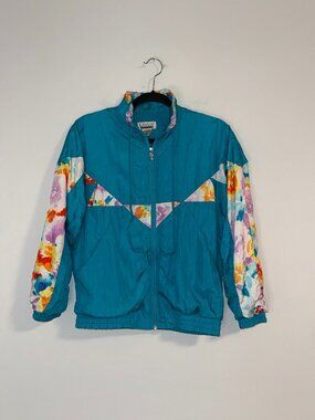 VTG Lavon Petites Women's Geometric Abstract Floral Windbreaker Jacket Sz PS